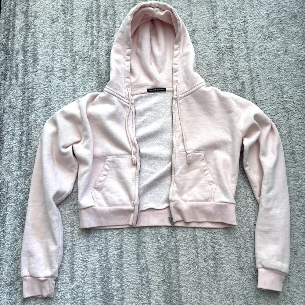 Brandy Melville Light Pink Cropped Hoodie